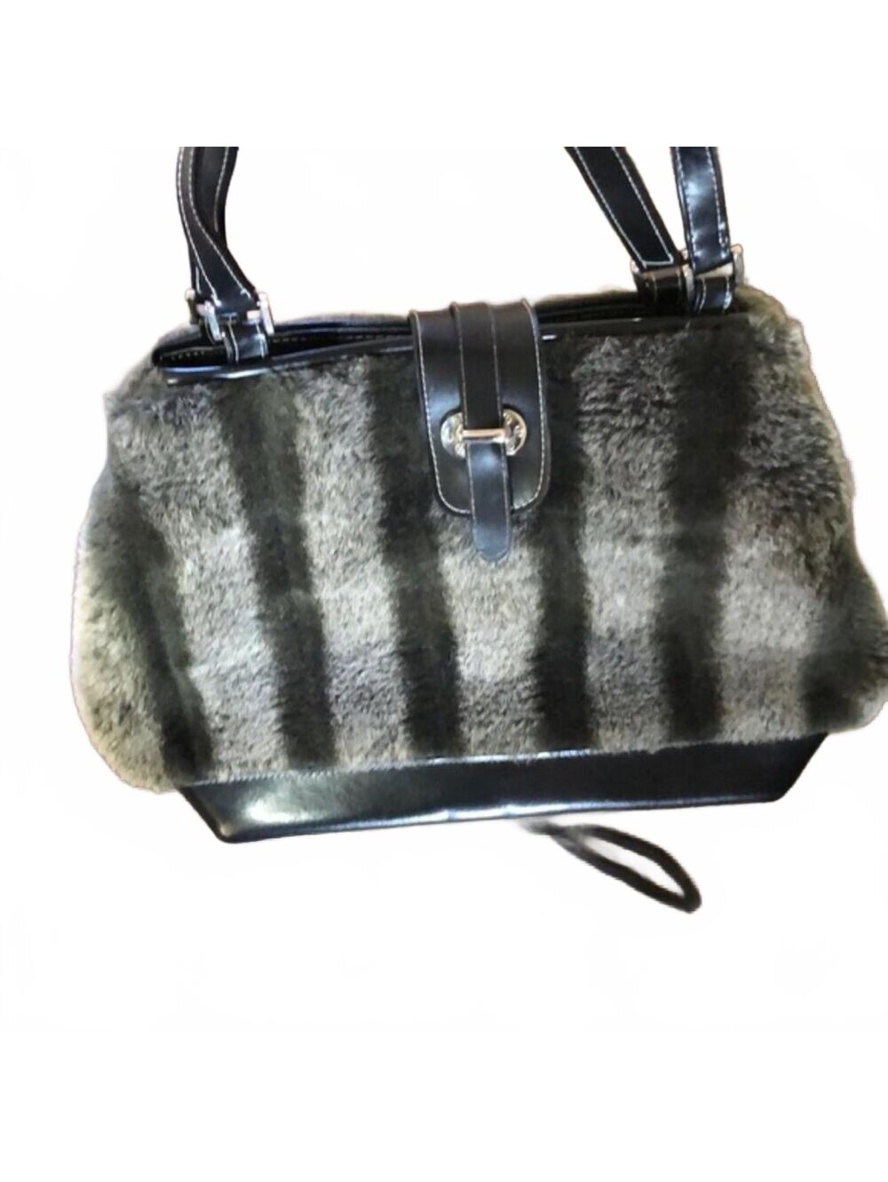 Vintage Ravani Faux Fur Black Gray Striped Purse
